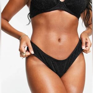 NWT Wolf & Whistle high leg bikini bottom in glitter ribbed size 6
